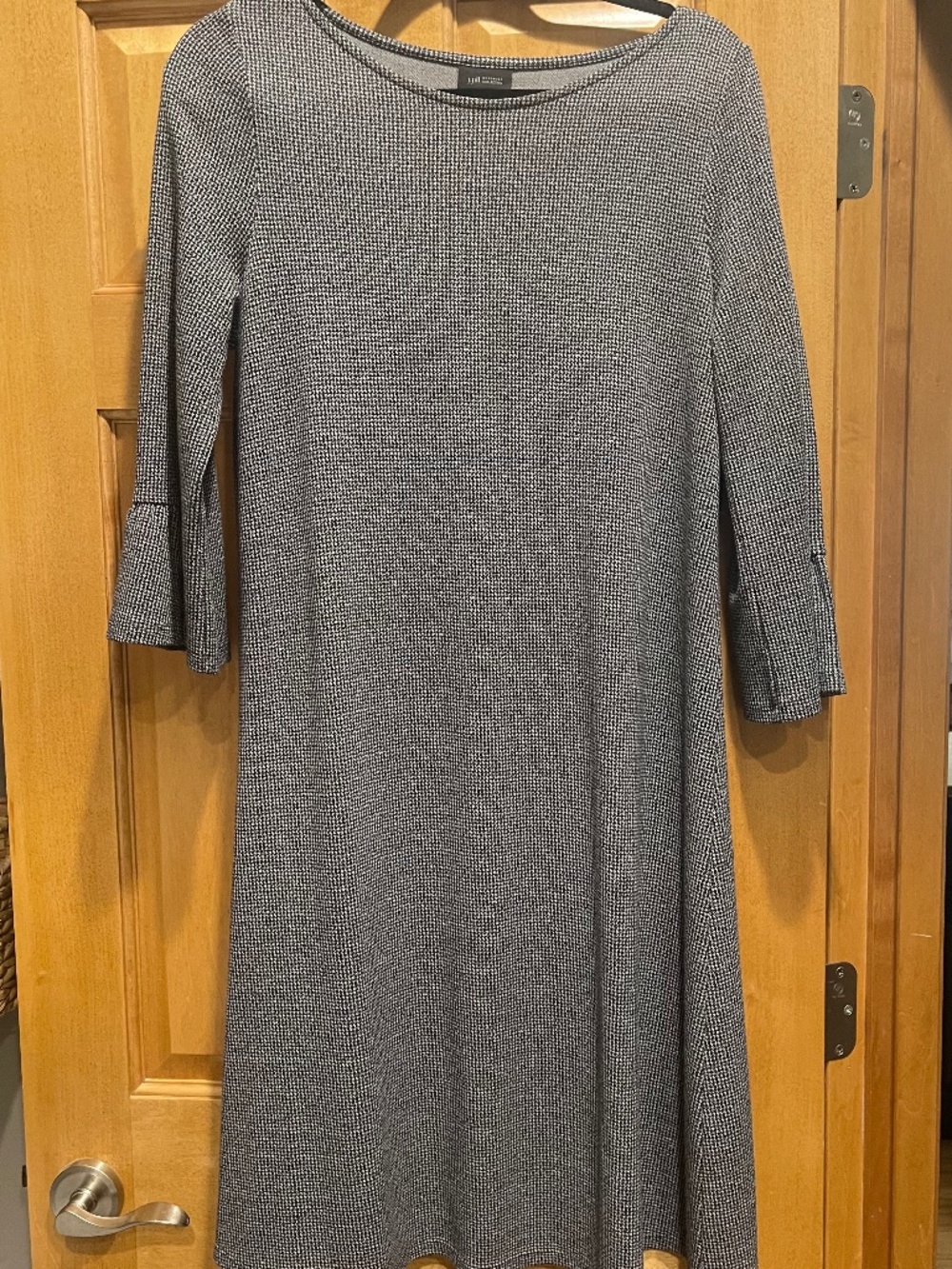J. Jill Wearever Houndstooth Knit Shift Dress Flutter 3/4 Length Sleeve S